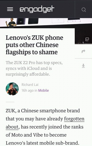 聯(lián)想ZUK Z2 Pro千人眾測 1秒被搶光