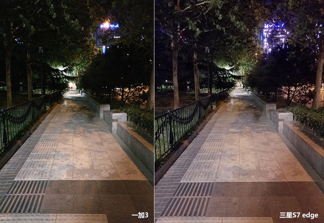 一加3和三星S7 Edge夜間拍照樣張對比