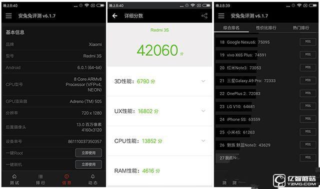 紅米3S和魅藍note3性能哪個好 屏幕與跑分對比