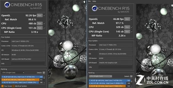 對比i7-7500U(左為i7-8550U)
