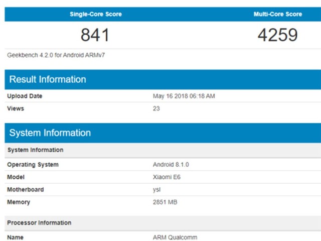 小米E6新機現身:高通八核 跑分結果疑似海外版本