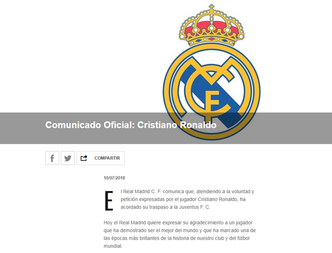 皇馬官方宣布C羅轉(zhuǎn)會尤文 C羅告別信原文閱讀