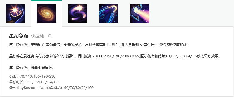 Q技能:星河急涌 Q技能:星河急涌