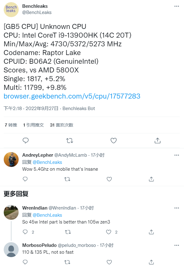 Geekbench曝光13代酷睿移動CPU：疑似12代Alder Lake馬甲